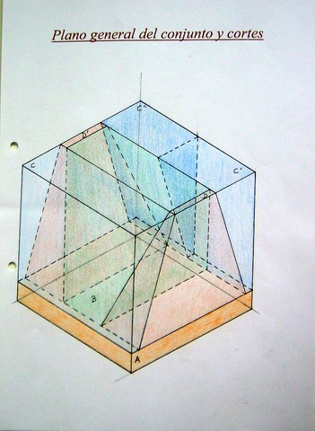 Visión de conjunto del cubo y los cortes realizados. 