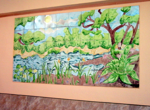 Decoración  sobre azulejo (20x20) con colores para 750º. Detalle mural