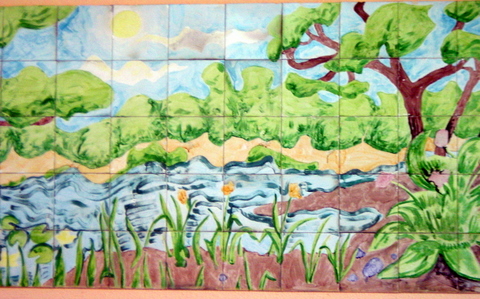 Decoración  sobre azulejo (20x20) con colores para 750º. Total número de azulejos 10x5=50
