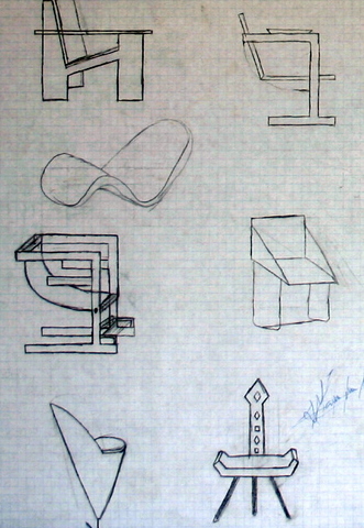 Diseño de silla. Planos de taller y perspectiva. 